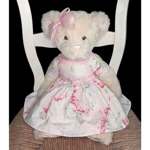 RARE Russ Berrie FIONA Teddy Bear 18.5" Plush Stuffed Animal Floral Dress & Bow